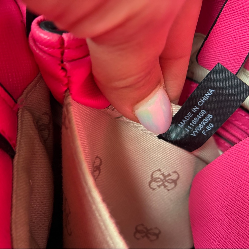 GUESS Pink Saffiano Leather Satchel with Heart Charm - Picture 13 of 14